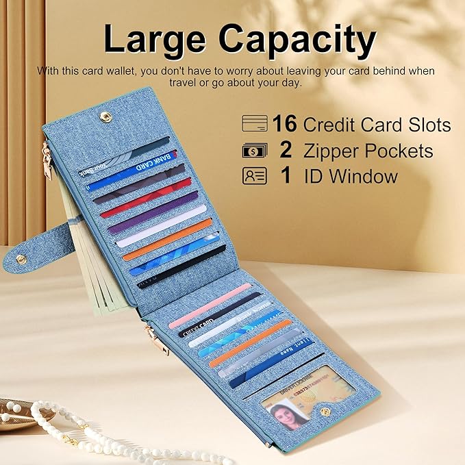 Travelambo Leather Wallets for Women Slim RFID Blocking Bifold Credit Card Holder Wallet