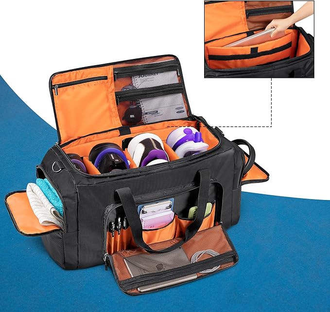 DSLEAF Sneaker Bag for 4 Pairs of US Size 14 Men's Shoes, Shoe Duffle Bag with 3 Adjustable Dividers, Sneak Travel Bag with Shoulder Straps for Comfort Carrying…