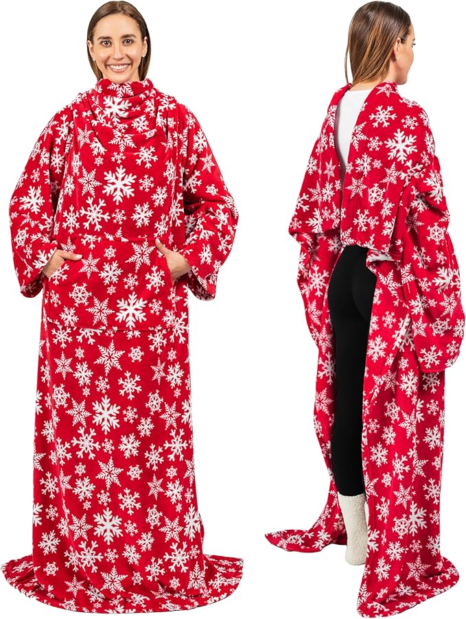 PAVILIA Blanket with Sleeves for Adult Women Men, Soft Warm Wearable Blanket Fleece Wrap Throw, Robe Blanket Gift