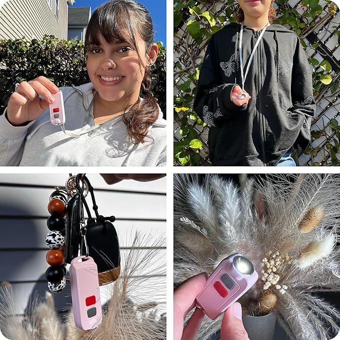 Personal Safety Alarm Keychain for Women - 130dB Rechargeable Self Defense Key Chain Siren - Waterproof Panic Button with Light and Low Battery Notice