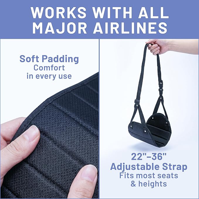 BASIC CONCEPTS Airplane Adjustable Foot Hammock (2 Pack), Perfect or Office Footrest to Relax Your Feet (Memory Foam) - for Travel Accessories, Desk Hammock, Comfy Hanger