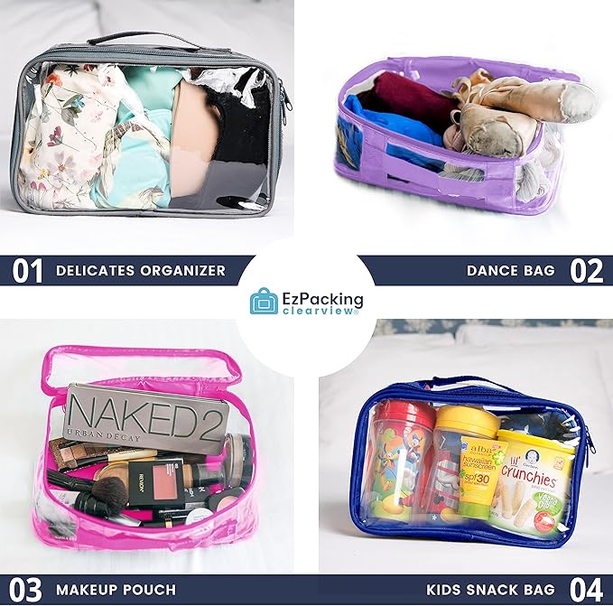 Small Clear Travel Packing Cube/See Through PVC Plastic Pouch for Carry On Suitcase, Backpack or Diaper Bag/Transparent Multipurpose Accessories, Makeup & Underwear Organizer w/Handle (Rose)