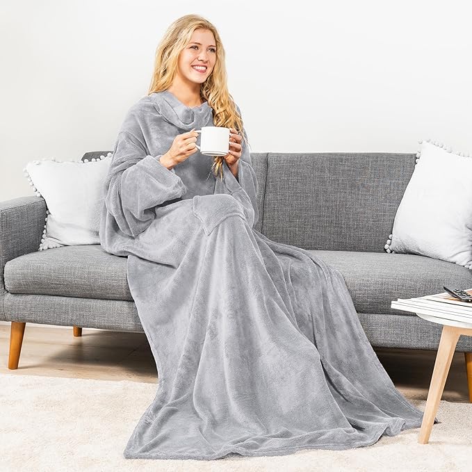 PAVILIA Wearable Blanket with Sleeves for Adult Women Men, Cozy Fleece Warm Wrap Throw with Arms, Gifts for Christmas, Wife