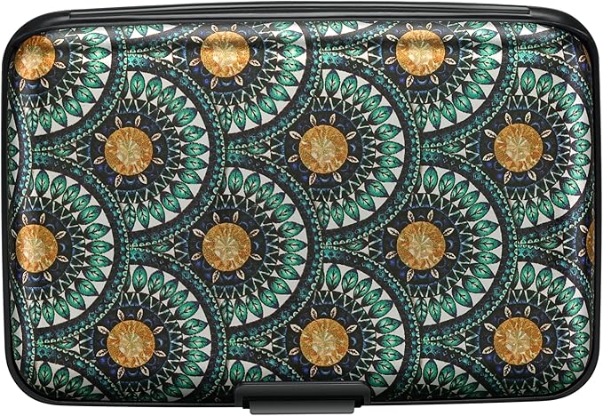 ELFISH RFID Blocking Credit Cards Holder Aluminum Wallet Metal ID Case for Men Women(Peacock Feathers)