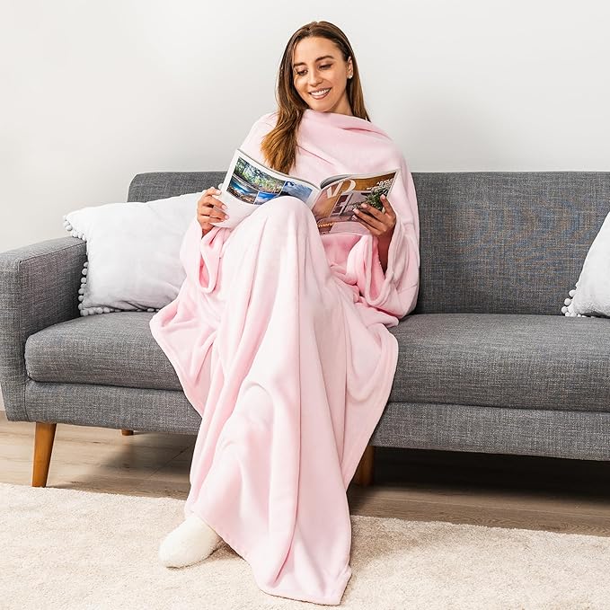 PAVILIA Blanket with Sleeves for Adult Women Men, Soft Warm Wearable Blanket Fleece Wrap Throw, Robe Blanket Gift