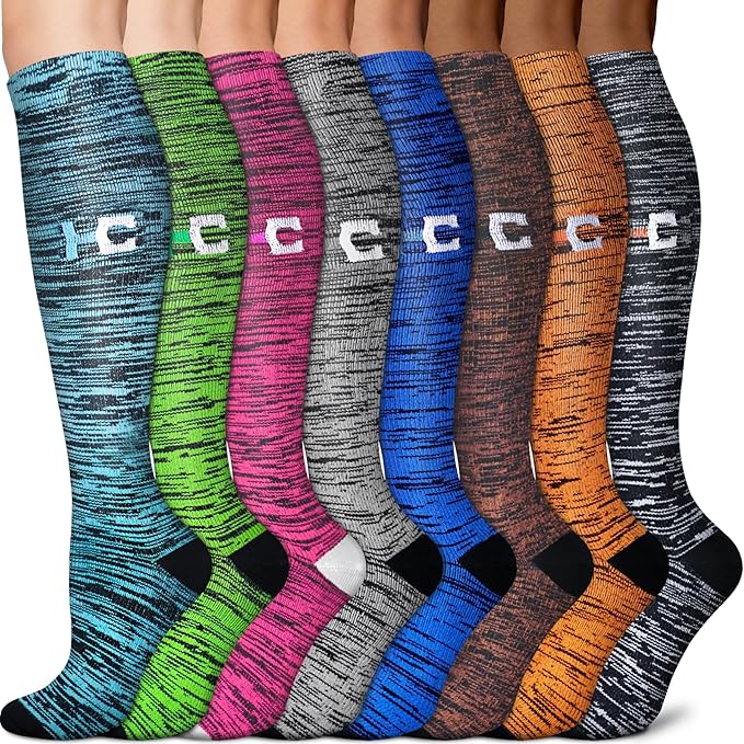Sooverki Copper Compression Socks for Men & Women 8 Pack 15-20mmHg - Knee High Stockings Best Support for Running Athletic