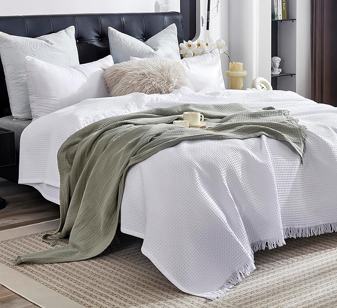 KyraHome 100% Organic Cotton Throw Blankets, 60"x80", Plant Dyed, Lightweight Warm, Gauze Soft Muslin Blankets for Adults, Picnic, Travel, Summer, All Season, Sage Green