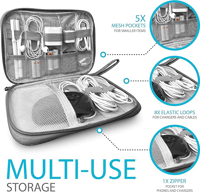 Electronics Charger Organizer - Travel Cable Case for Cords, Chargers, and Tech Accessories