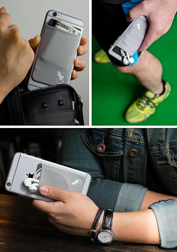 Phone Wallet - Adhesive Card Holder - Cell Phone Pouch - Stick on Lycra Pocket by Gecko - Carry Credit Cards and Cash