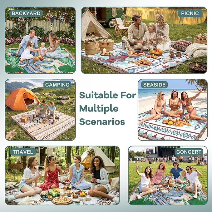 2 in 1 Extra Large Boho Beach Blanket Towel Sand Free Outdoor Picnic Mat Giant Oversized Xl Big Jumbo Huge Turkish Woven Throw Cloud Summer Vacation Essential Travel Must Have Accessories Women Gift