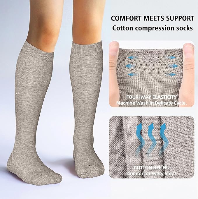 LEVSOX Cotton Compression Socks for Women&Men 20-30mmHg Knee High Cute Support Sock for Nurses Pregnancy Travel