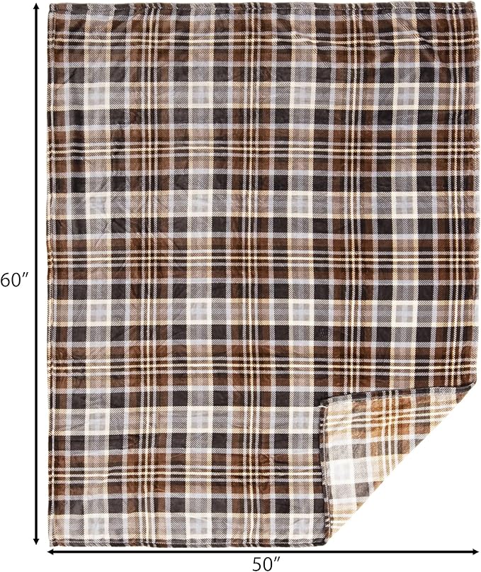 CARSTENS, INC. Travel Blanket, Premium Compact 2-in-1 Airplane Blanket/Pillow, Grey & Chestnut Plaid