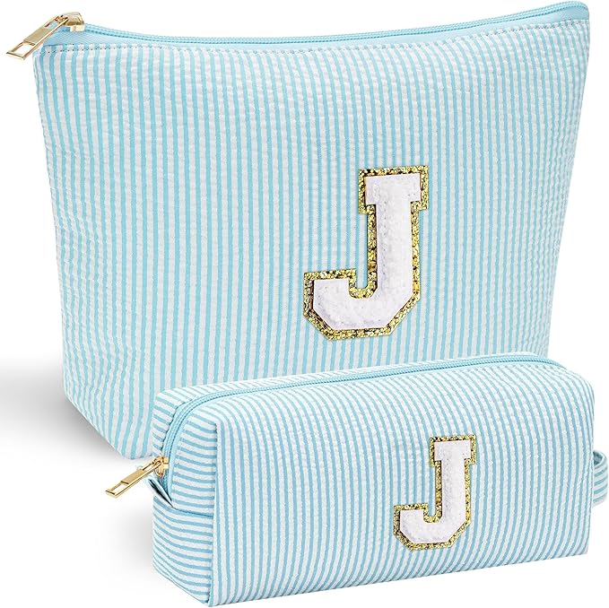YOOLIFE Cute Makeup Bag for Women Girls - Teenager Girl Gift Ideas | Initial Make Up Bag | Personalized Gifts for Women Friends | Skin Care Bag | Mothers Day Gifts | Tween Girls Trendy Stuff J