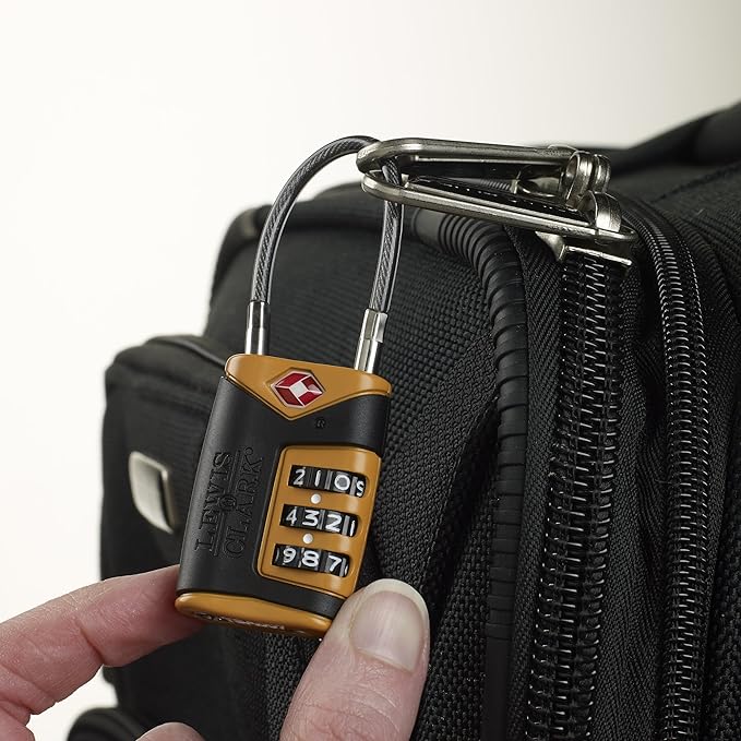 Lewis N. Clark TSA-Approved Easy-to-Set Combination Luggage Lock With Steel Cable, Orange, One Size