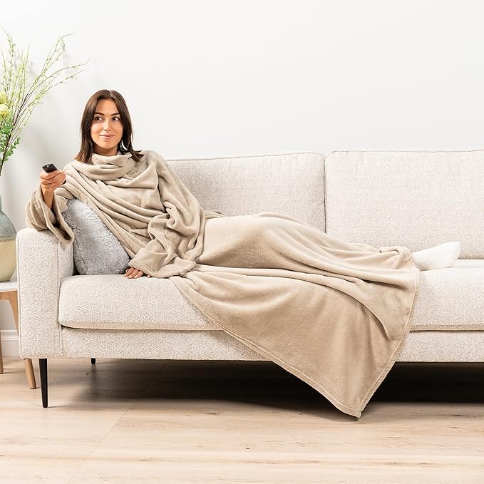PAVILIA Blanket with Sleeves for Adult Women Men, Soft Warm Wearable Blanket Fleece Wrap Throw, Robe Blanket Gift