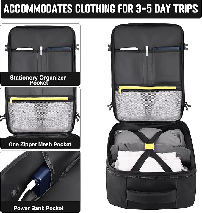 HILOMON Black Travel Backpack for Men Women, TSA Approved Personal Item Size 18x14x8 Under Seat Backpack for Airplanes 15.6inch Laptop 30L Luggage Carry On Bag