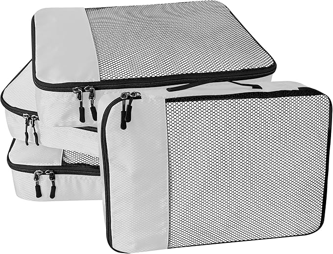 WTREE 4-Piece Packing Cubes Travel Accessories Set for Suitcases - Luggage Organizer Bags with Double Zipper - Mesh Top - Small - Beige