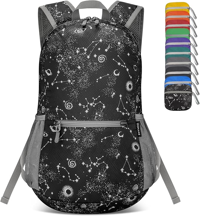 ZOMAKE Ultra Lightweight Hiking Backpack 20L, Packable Small Backpacks Water Resistant Daypack for Women Men(Starry sky print)