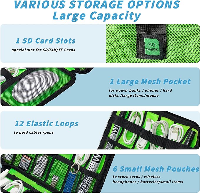 Electronics Organizer,Travel Cord Organizer Pouch, Portable Cable Organizer Bags,Travel Electronic Accessories Storage Case for Cables, Cords, Charger, Phone (Blue)