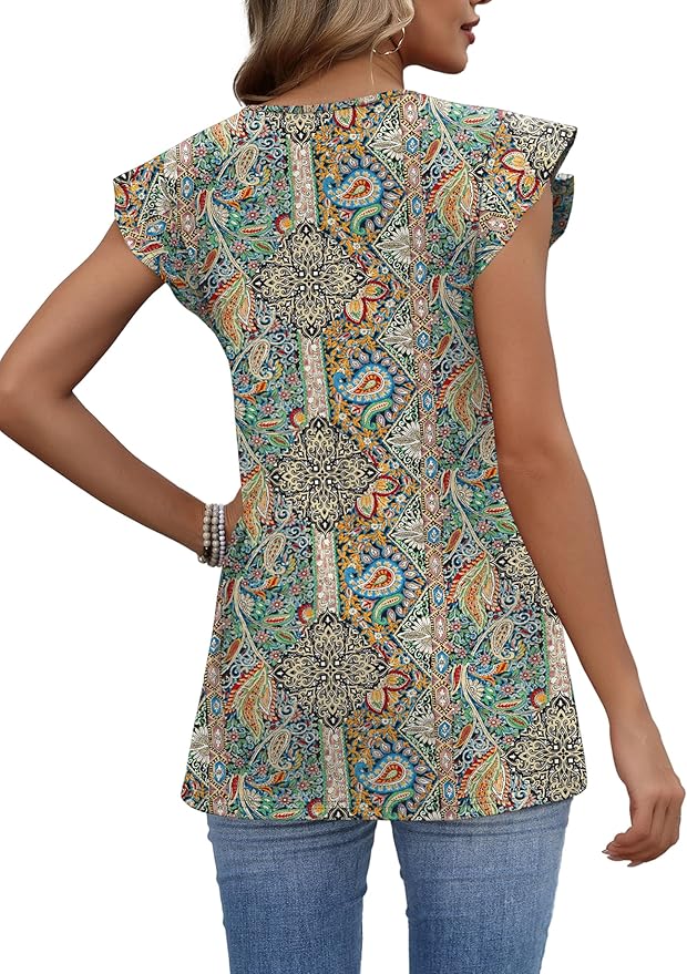 WIHOLL Womens Summer Tops 2026 Babydoll Shirts Ruffle Sleeve Spring Outfits Dressy Casual Blouses