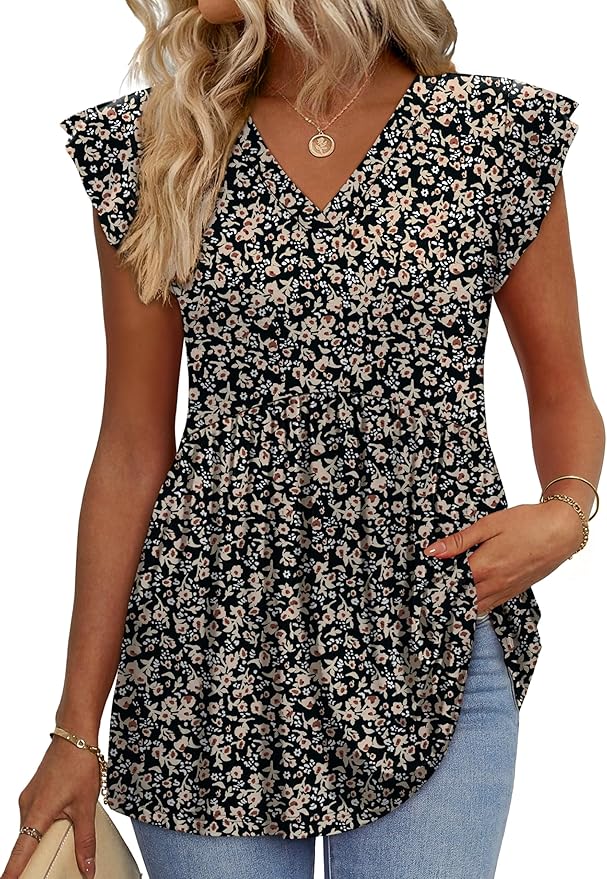 WIHOLL Womens Summer Tops 2026 Babydoll Shirts Ruffle Sleeve Spring Outfits Dressy Casual Blouses