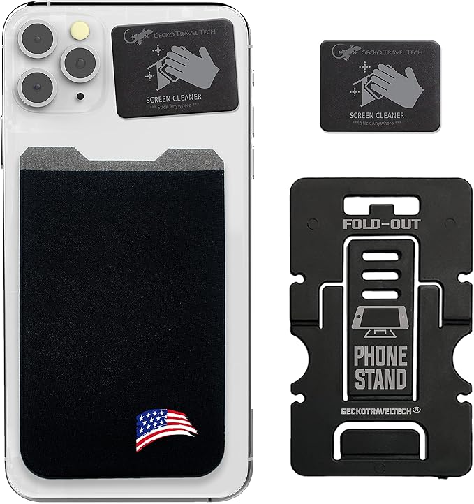 Phone Wallet - Adhesive Card Holder - Cell Phone Pouch - Stick on Lycra Pocket by Gecko - Carry Credit Cards and Cash