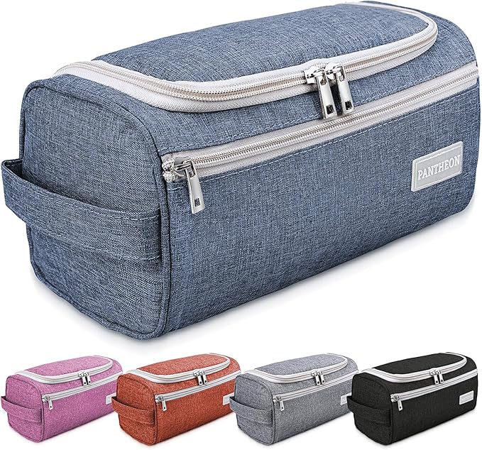 Pantheon Men's Toiletry Bag - Travel Toiletry Bag Wash Bag Hanging Dopp Kit Shaving Kit for Bathroom Shower - Mens Travel Bag Hanging Toiletry Organizer Toiletry Kit for Traveling (Blue)