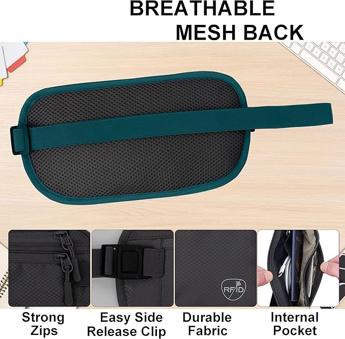 SUPACOOL Money Belt, Hidden Travel Wallet for Passport, RFID Blocking Passport Pouch, Undercover Fanny Pack(Green)