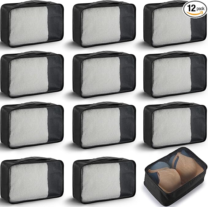 Woanger 12 Pcs Small Packing Cubes for Travel, Light Packing Cubes for Suitcases Mesh Luggage Organizer Bags Travel Accessories Essentials 12 x 8 x 5 Inch(Black)