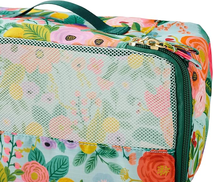 RIFLE PAPER CO. 3 Set Compression Packing Cubes with Zipper Pull & Laundry Bag | Organizer Travel Essentials for Luggage/Suitcase | Garden Party Pattern