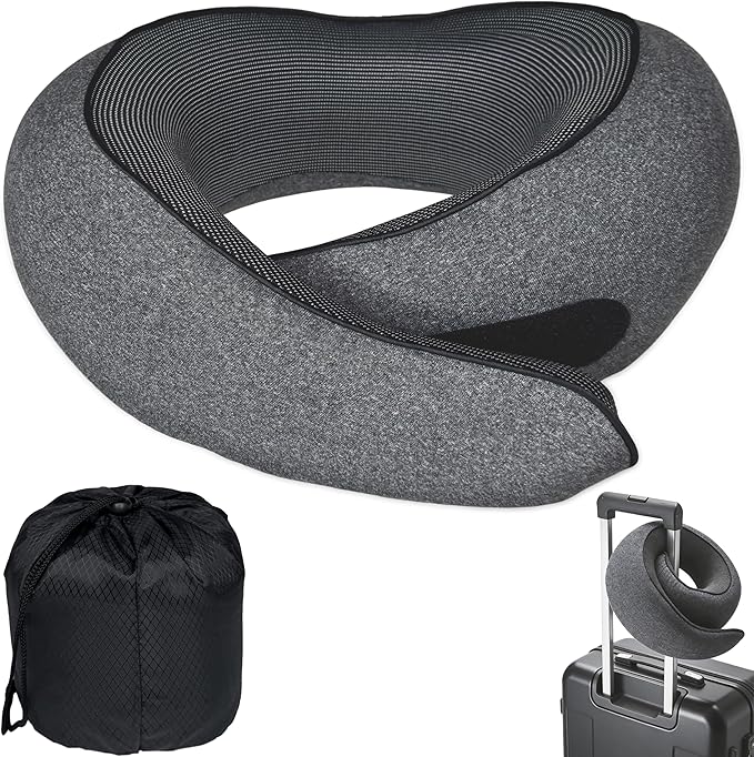 Travel Pillow, Neck Pillow for Airplane, Ergonomic Memory Foam Travel Neck Pillow for Airplanes, Comfortable Flight Pillow for Long Flights & Sleeping