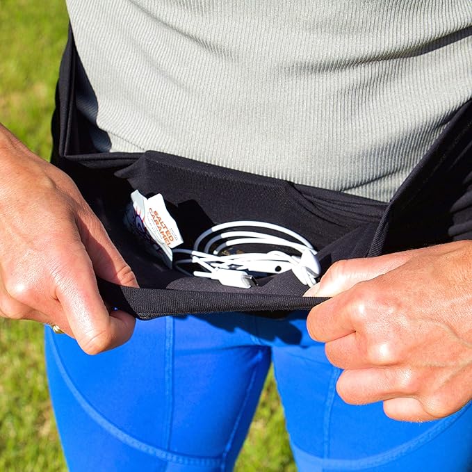 Sporteer VersaMax Anti-Theft Running Belt - Secure Double-Flap Waist Pack - Fits All Mobile Phones - Pickpocket-Proof Travel Money Belt & Medical Device Holder - Premium Nylon Spandex (Black, XS)
