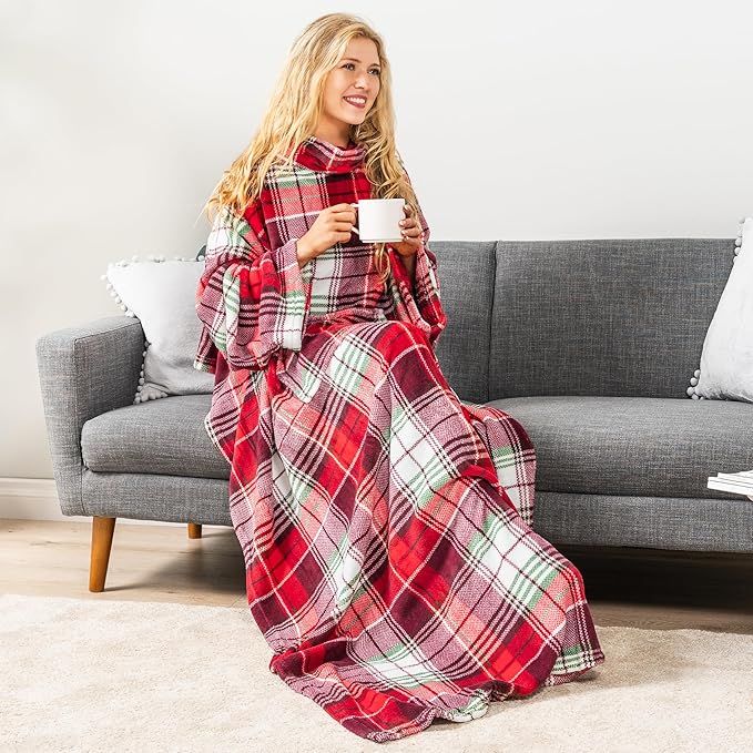 PAVILIA Blanket with Sleeves for Adult Women Men, Soft Warm Wearable Blanket Fleece Wrap Throw, Robe Blanket Gift