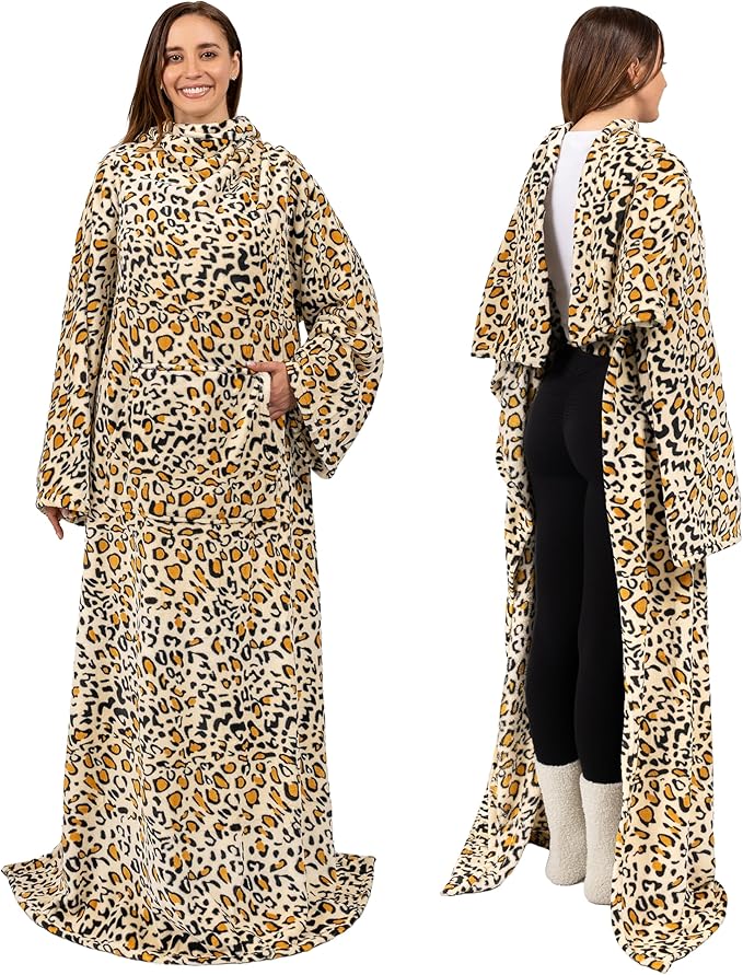 PAVILIA Blanket with Sleeves for Adult Women Men, Soft Warm Wearable Blanket Fleece Wrap Throw, Robe Blanket Gift