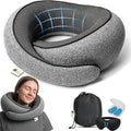 Travel Neck Pillow 100% Memory Foam, Ergonomic 360° Support Pillow for Flights, Car, Office & Train, Breathable Travel Essentials for Adults & Kids, Neck Pain Relief, (GREY)