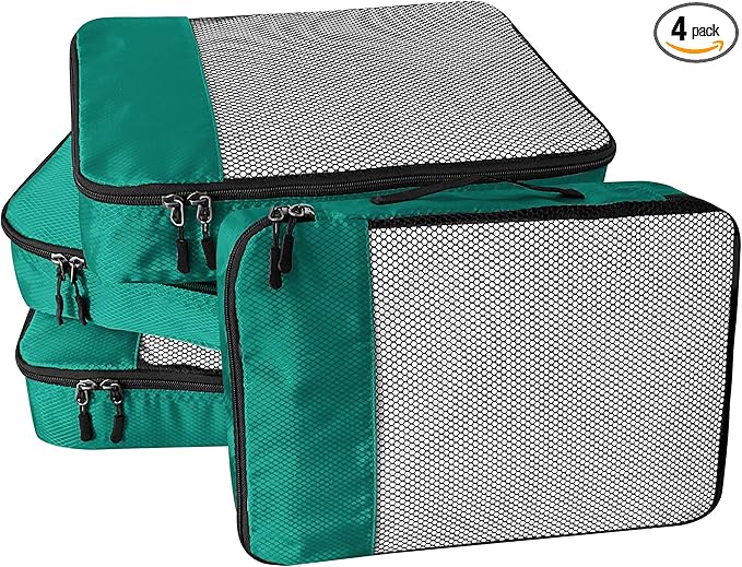 WTREE 4-Piece Packing Cubes Travel Accessories Set for Suitcases - Luggage Organizer Bags with Double Zipper - Mesh Top - Small - Green