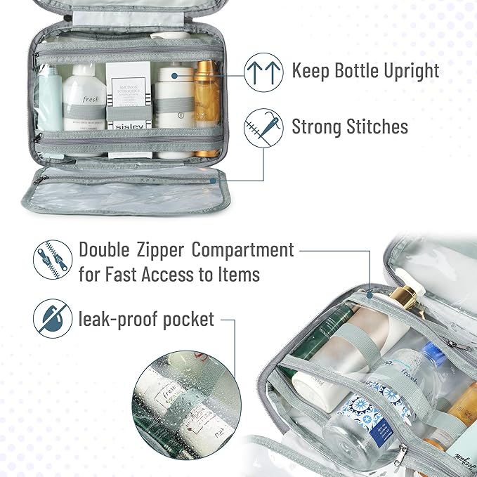Ms. Pen- Travel Toiletry Bag Organizers, Gray, Makeup Travel Bag for Toiletries with Hanging Hook, Water-Resistant