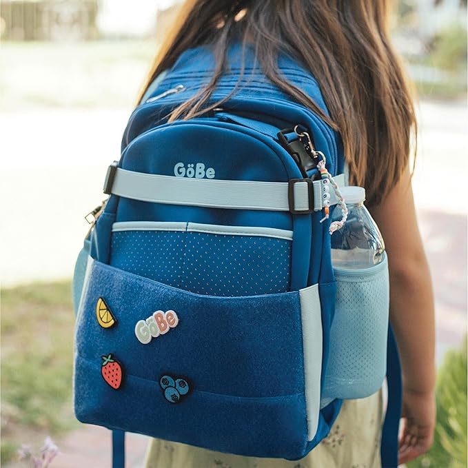 GoBe Kids Travel Backpack with Lunchbag Combo – Washable, Lightweight Luggage Backpack with Customizable Patches, Preschool, Kindergarten - Durable For Travel, School, Airplane, Ages 3-8, Blue