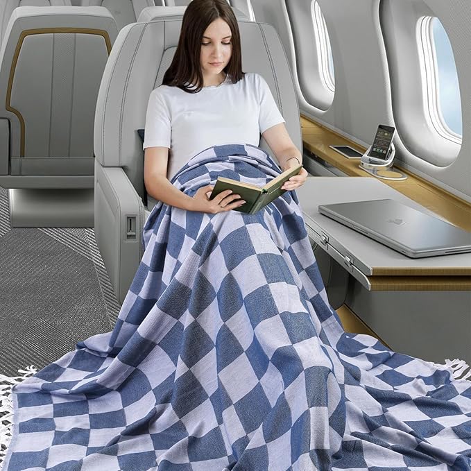 Lightweight Woven Throw Blanket Large Soft Travel Accessories Women Summer Winter Vacation Essentials European Mexico Costa Rica Bahamas Alaska Japan Amazon Africa Hawaii Trip Must Haves Navy Blue