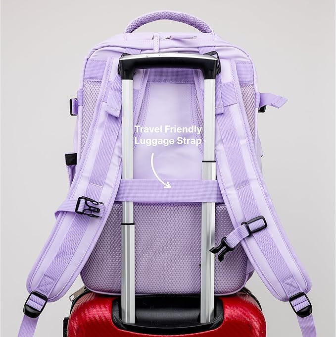 Carrywell (Not Made In China) Travel Backpack Airline Approved, Carry-On Underseat, Holds 15.6 or 16 Inch Laptop, Personal Item Bag with Shoe Compartment For Men Women, Lavender 30l