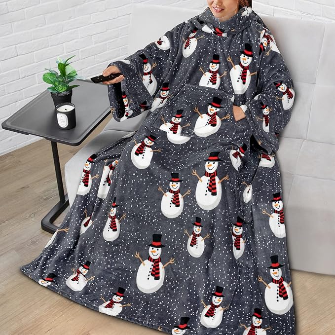 PAVILIA Blanket with Sleeves for Adult Women Men, Soft Warm Wearable Blanket Fleece Wrap Throw, Robe Blanket Gift