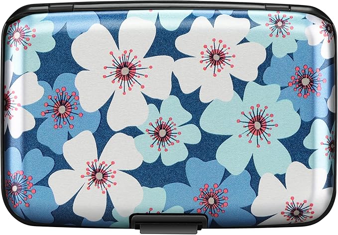 ELFISH Mini RFID Aluminum Wallet Credit Cards Holder Business Card Case Metal ID Case for Men Women(Cherry Blossoms)