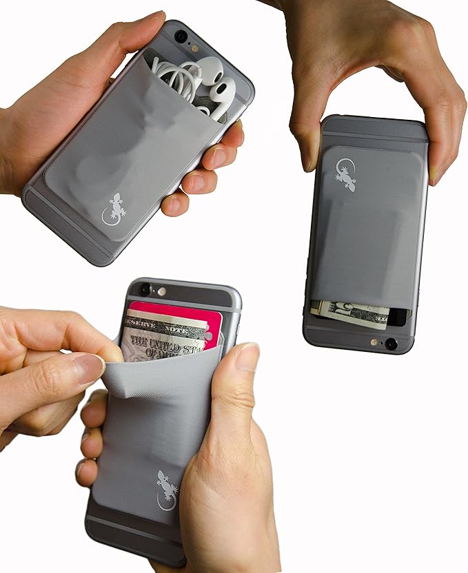 Phone Wallet - Adhesive Card Holder - Cell Phone Pouch - Stick on Lycra Pocket by Gecko - Carry Credit Cards and Cash