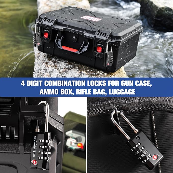 Kinghardcase 2 Pack TSA Approved Gun Locks, 4 Digit Combination Locks for Gun Case, Ammo Box, Rifle Bag, Luggage, Durable Resettable Locks with Locking Hook, Zinc Alloy, Travel Security