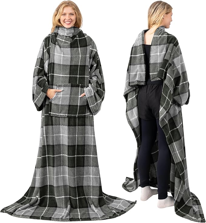 PAVILIA Blanket with Sleeves for Adult Women Men, Soft Warm Wearable Blanket Fleece Wrap Throw, Robe Blanket Gift