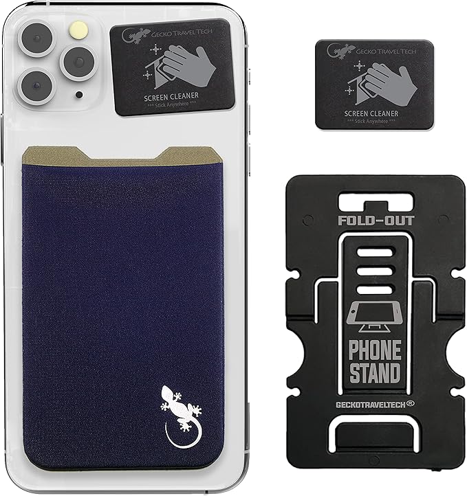 Phone Wallet - Adhesive Card Holder - Cell Phone Pouch - Stick on Lycra Pocket by Gecko - Carry Credit Cards and Cash