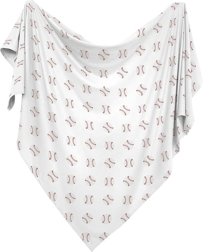 Sweet Jojo Designs Baseball Baby Boy Swaddle Blanket Jersey Stretch Knit for Newborn or Infant Receiving Security - Red and White Americana Sports