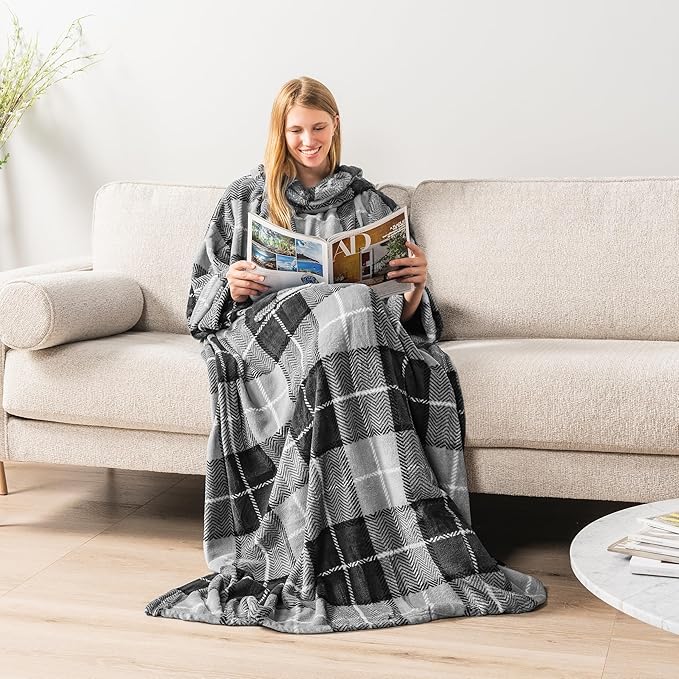 PAVILIA Wearable Blanket with Sleeves for Adult Women Men, Cozy Fleece Warm Wrap Throw with Arms, Gifts for Christmas, Wife
