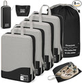 Compression Packing Cubes 8 Set, Dual Zipper Compression Packing Cubes for Travel, See-Through Mesh Packing Bags for Suitcases, Packing Cube with Shoe Bag (Black)