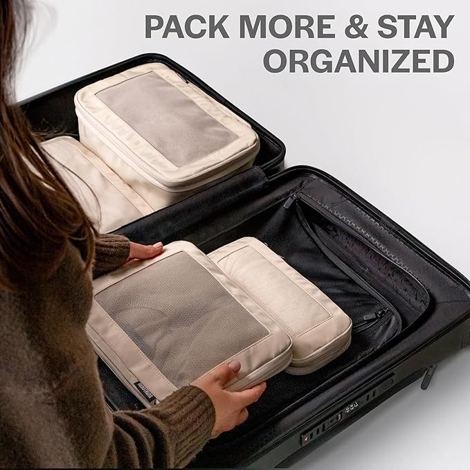 Aerotrunk Compression Packing Cubes for Travel - Luggage Organizer Bags - Double Zipper Packing Cubes for Suitcases (12-Pack, Light Grey)